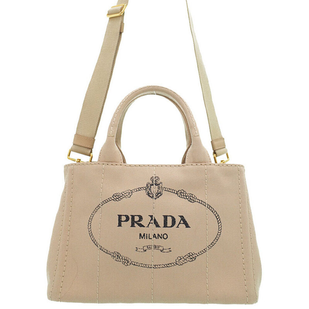 Prada canvas handles Tote Tan handbag 2way top Canapa - Picture 2 of 9